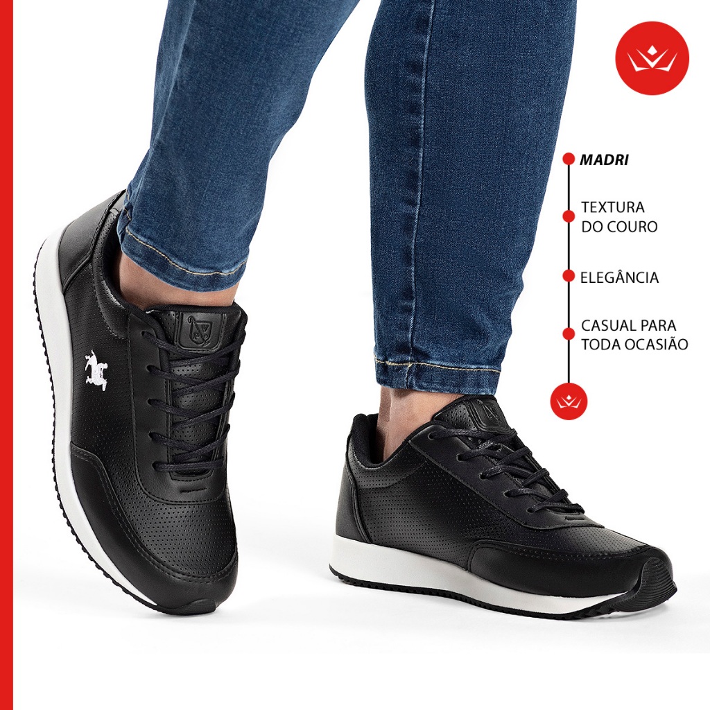 Tênis Masculino Polo Vili Madri Casual Confortável Preto - Men Shoes