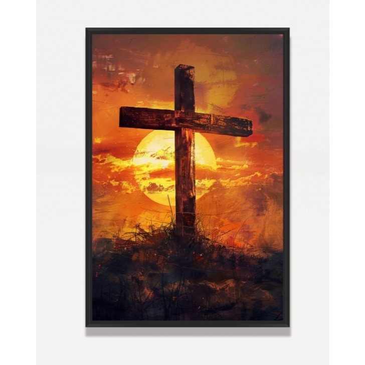 quadro decorativo cruz ao por do sol modelo pintura quarto sala 1 peça