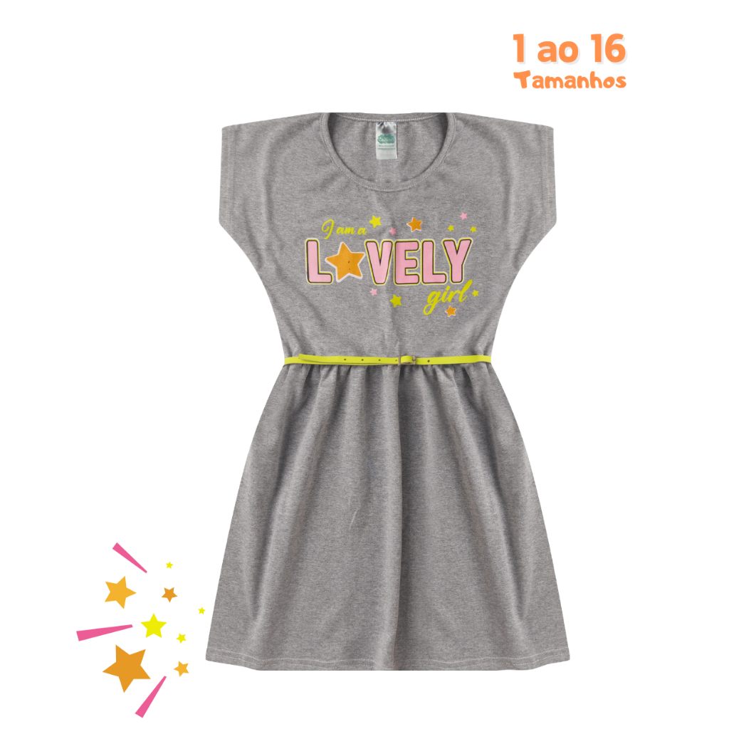 VESTIDO INFANTIL VERÃO CURTO EM COTOM COM CINTO 1 AO 16