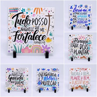 Quadro Azulejo Motivação Versículo Olho Grego 10x10cm com suporte em Oferta na Shopee