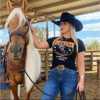 T-shirts Country Feminina Texas Preta Baby Lok Promoção em Oferta na Shopee