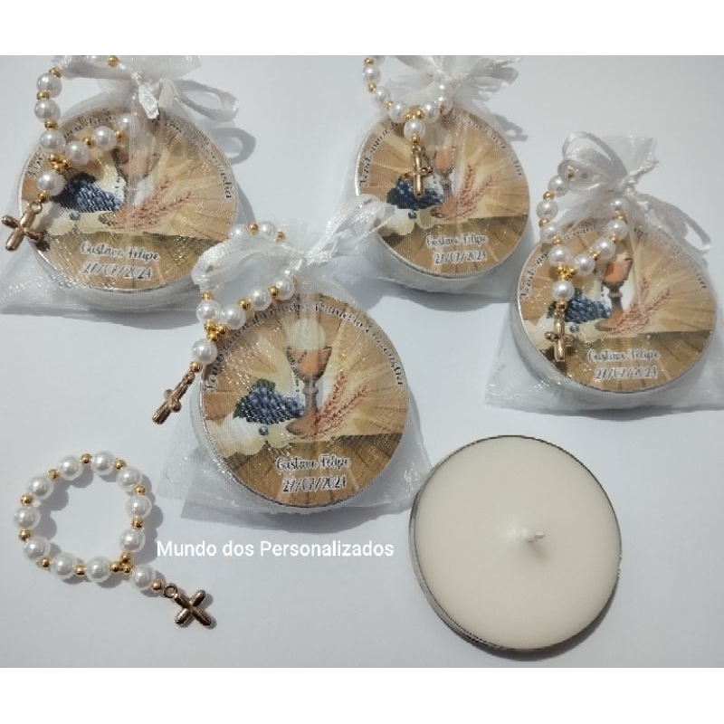 10 velas perfumadas com Mini terço lembrancinha de crisma