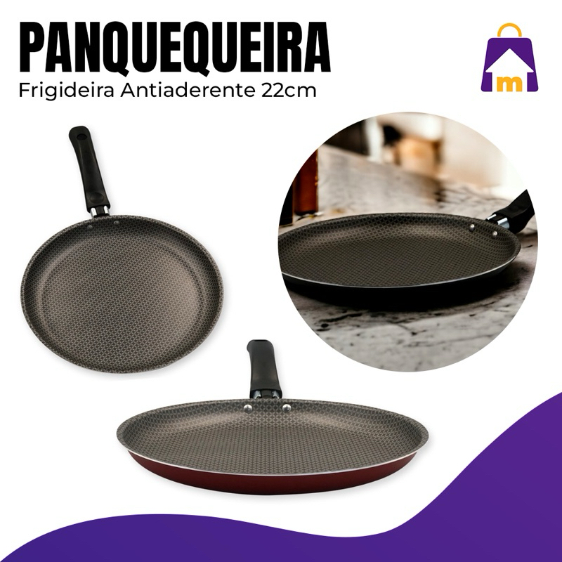 Frigideira Antiaderente Para Panquecas Panquequeira Crepioqueira Crepe Tapioca Omelete Sem Óleo Não Gruda Panela Cozinha 22cm