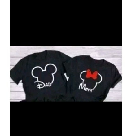 Kit Casal Mickey Mouse Dad Minnie Mom 2 Camisetas Manga Curta Tema Festa Aniversário Disney Desenho Blusa Casual Estampada Preto Básica Tumblr Promoção Envio rápido Feminina Algodão Unissex