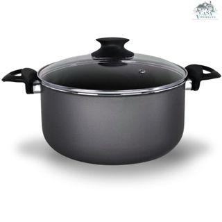 Panela Caçarola TAMANHO GRANDE 24 cm Tampa de Vidro Antiaderente 5 Camadas de Teflon Preto Grafite em Oferta na Shopee