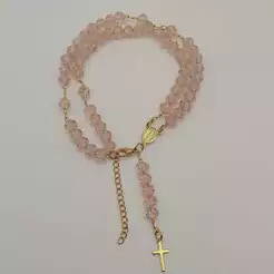 Terço De Pulso Folheado A Ouro De Cristal Regulável Religioso