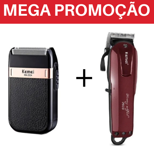 Kit Barbear Máquina Profissional Sem Fio Kemei Km-2600 MAIS Maquina Kemei Classic Shaver Km-2024 Bivolt Origin