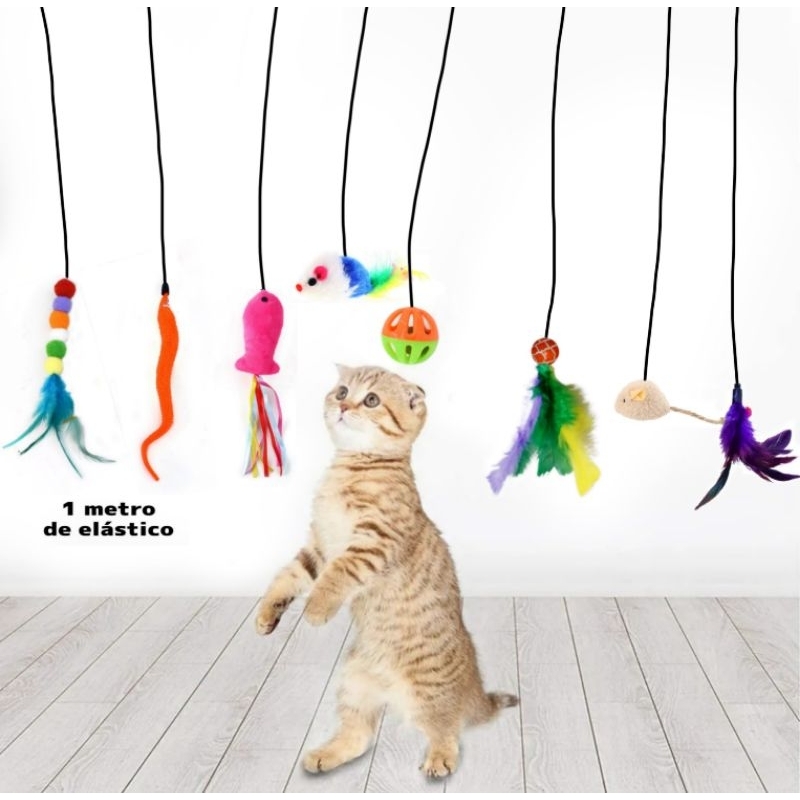 Bolinha maluca para pendurar - brinquedo para gatos  Bola ping penas c/ ventosa e sino