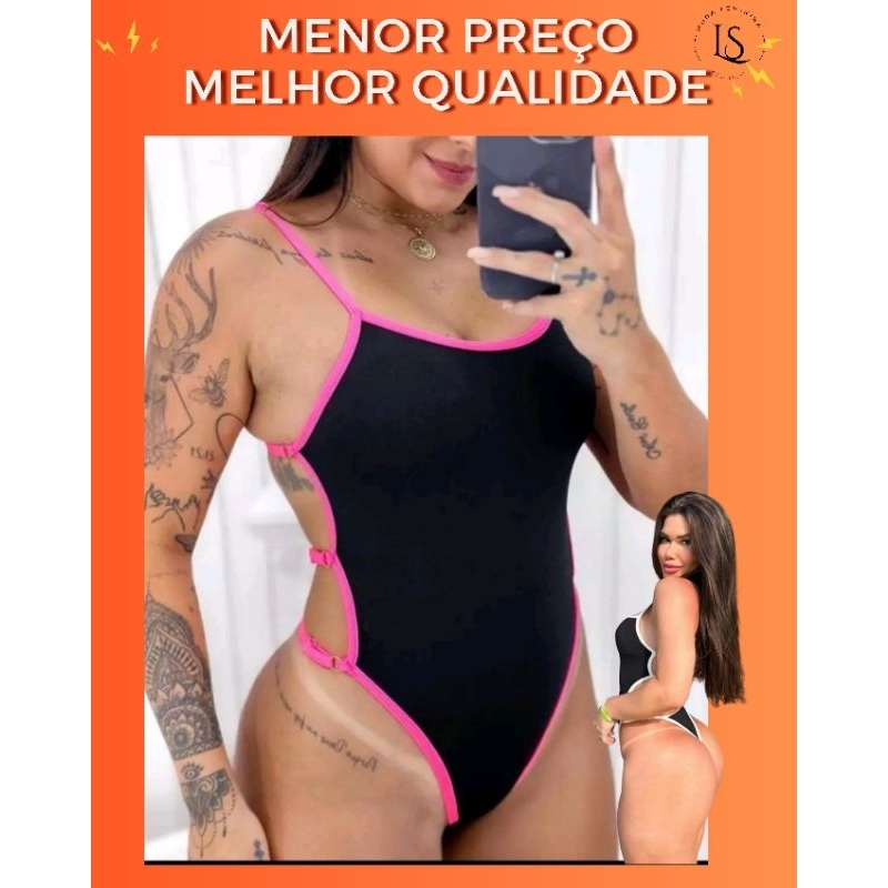 Body Mel Maia moda influencer blogueira maiô cavado suplex em Oferta na Shopee