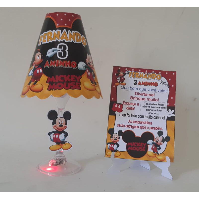 10 abajur na taça com plaquinha  mickey ou qualquer outro  tema, lembrancinhas personalizadas, lembrancinhas de festa, abajur de festa, abajur de led, abajur personalizado, centro de mesa de festas, lembrancinhas personalizadas.