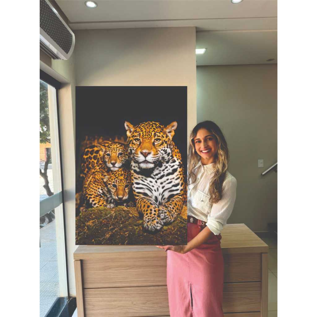 QUADRO DECORATIVO - ONÇA PINTADA - COM 2 FILHOTES - FAMILIA DE ONÇA