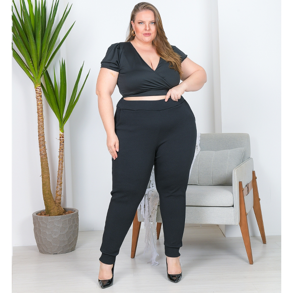 Calça Plus Size Feminina Malha Crepe Jogger Varias Cores Não Fica Transparente 46 ao 54
