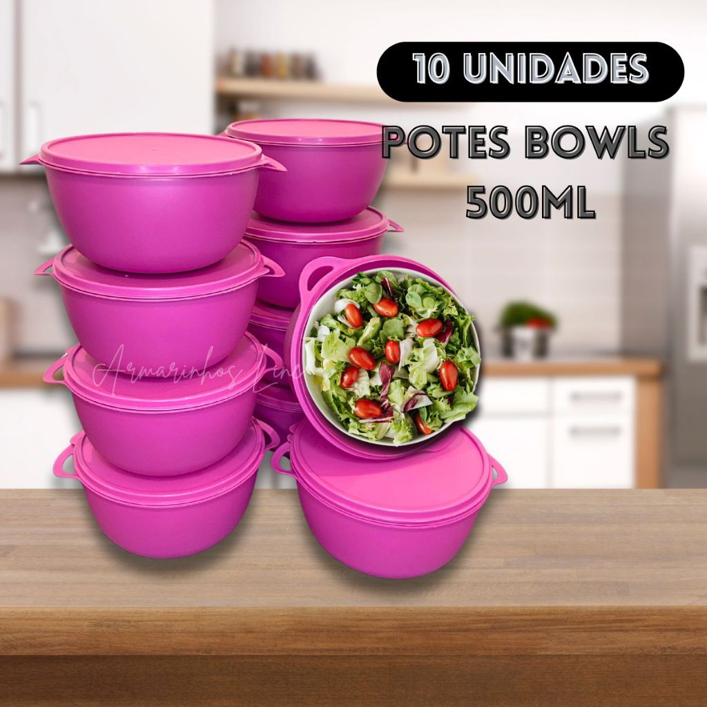 Jogo 10 Potes Plásticos Cozinha Marmitas Bowl Herméticos 500ML Vasilhas