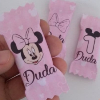 50 Bala personalizada para festa infantil Lembrancinha Minnie Rosa