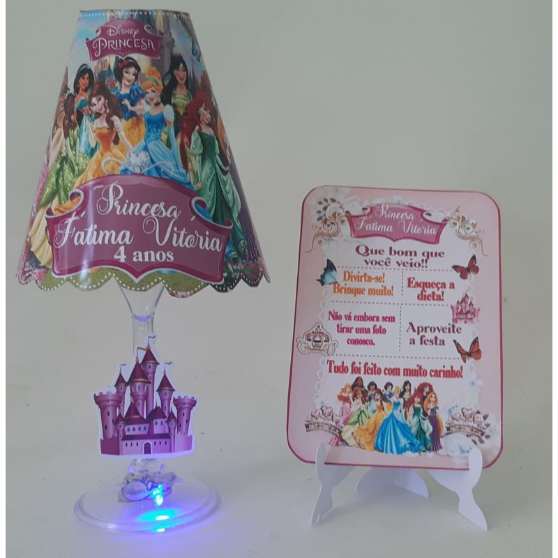 10 abajur na taça com plaquinha princesas  ou qualquer outro  tema, lembrancinhas personalizadas, lembrancinhas de festa, abajur de festa, abajur de led, abajur personalizado, centro de mesa de festas, lembrancinhas personalizadas.