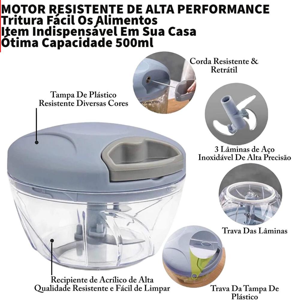 Multi Processador De Alimentos Premium Triturador Grande 3 Laminas Aço Inox Manual 500ML — imagem 2 de 2
