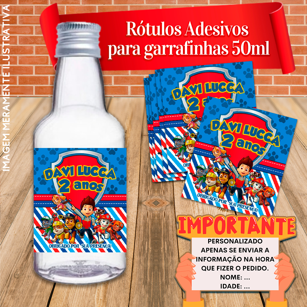 Adesivos Personalizados Garrafinhas 50ml PJ Maks Patrulha Canina Vingadores Carros Toy Story