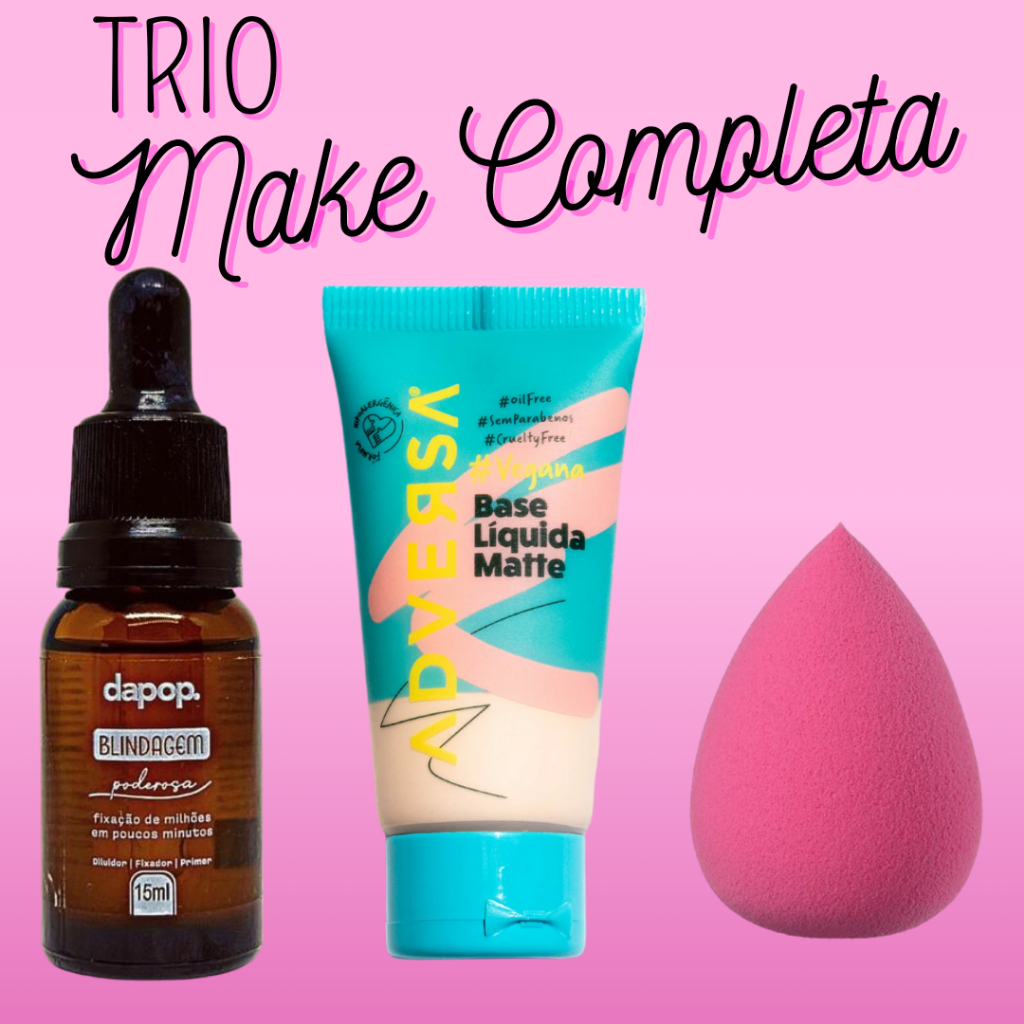 Kit Blindagem Poderosa 15 ml + Base Líquida Efeito Matte Adversa + Esponja Para Make
