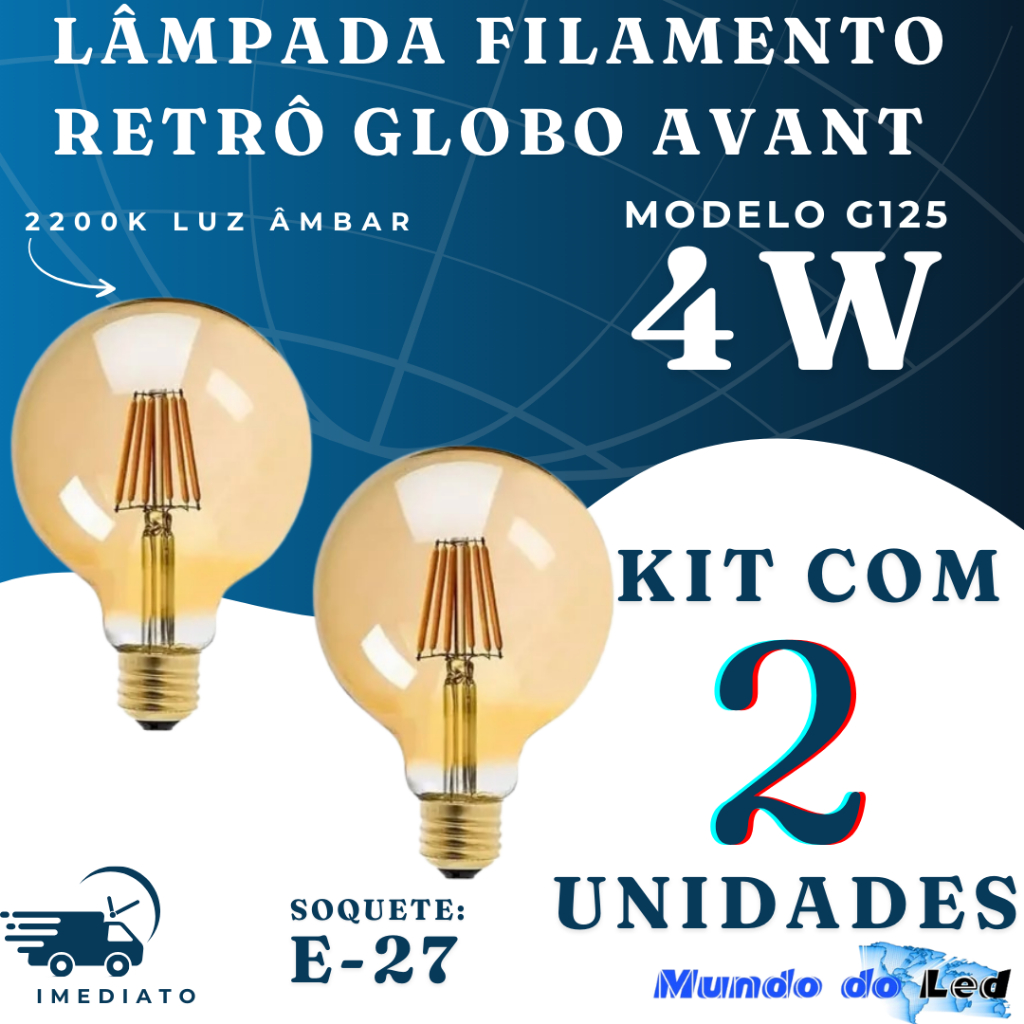 Kit 2 Lampada Decorativa Filamento Led Globo 4w G125 2200k Bivolt Galaxy