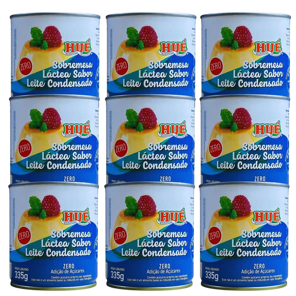 Leite Condensado Zero Hué (Sobremesa Láctea Sabor Leite Condensado) Sem Glúten Lata 335g Kit 9 unid