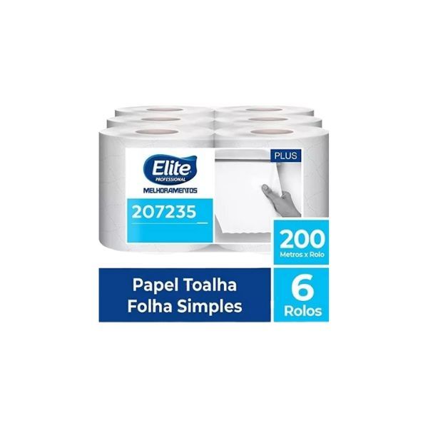 Papel Toalha Bobina 6 Rolos Elite Folha Simples  200 Metros