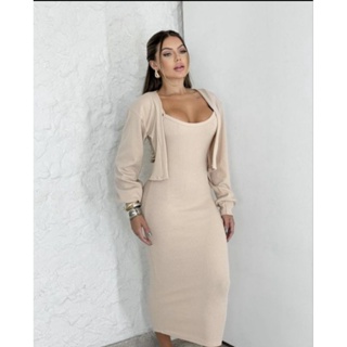 Conjunto Vestido MIDI com Casaco Feminino em Oferta na Shopee