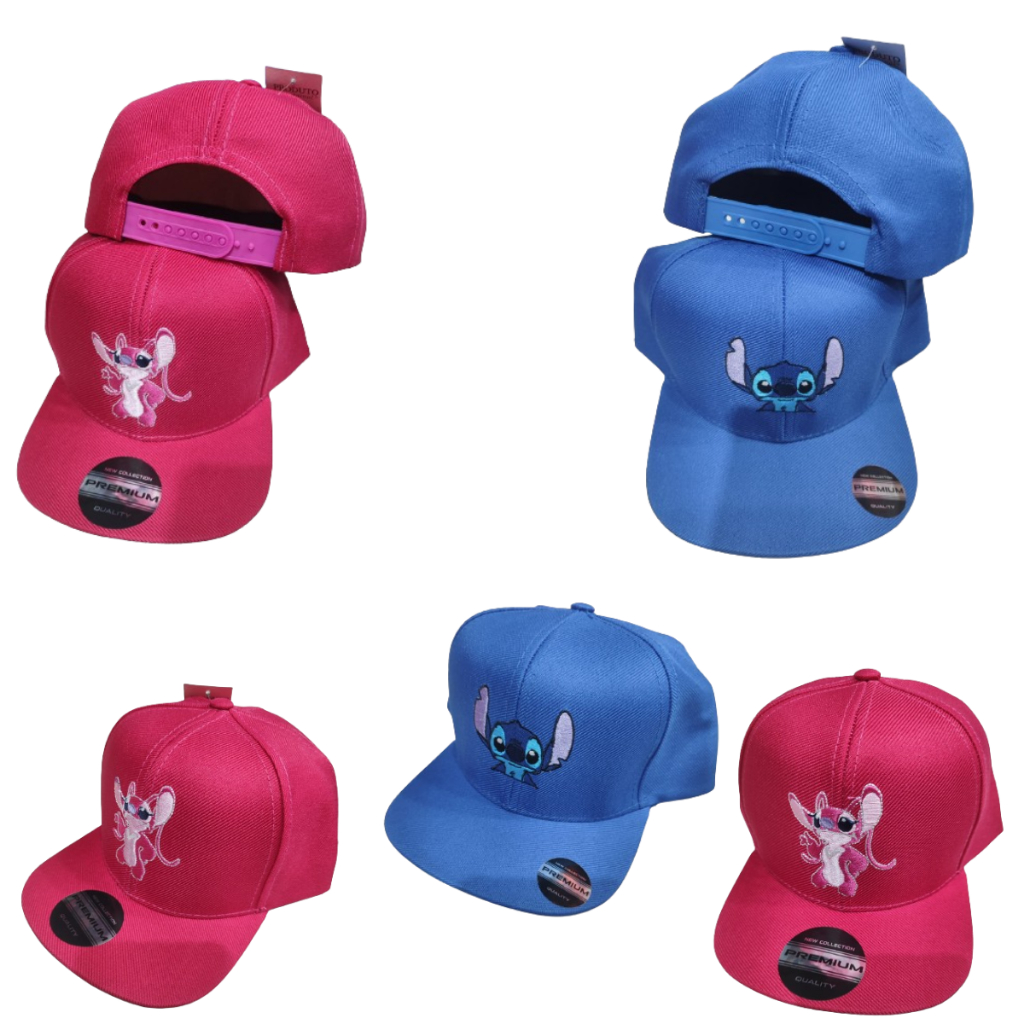 Bone Aba Reta Infantil Crianças Brin Tecido Bordado Desenho Stitch Bune Bombeta Boné