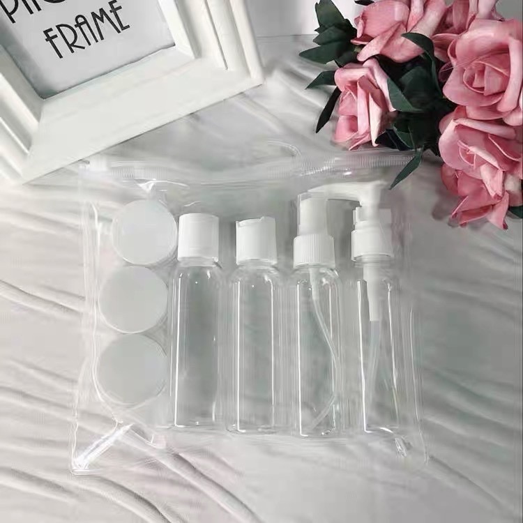 Kit Viagem 7 Frasco de Spray Frasco Com Nécessaire Transparente Multineos