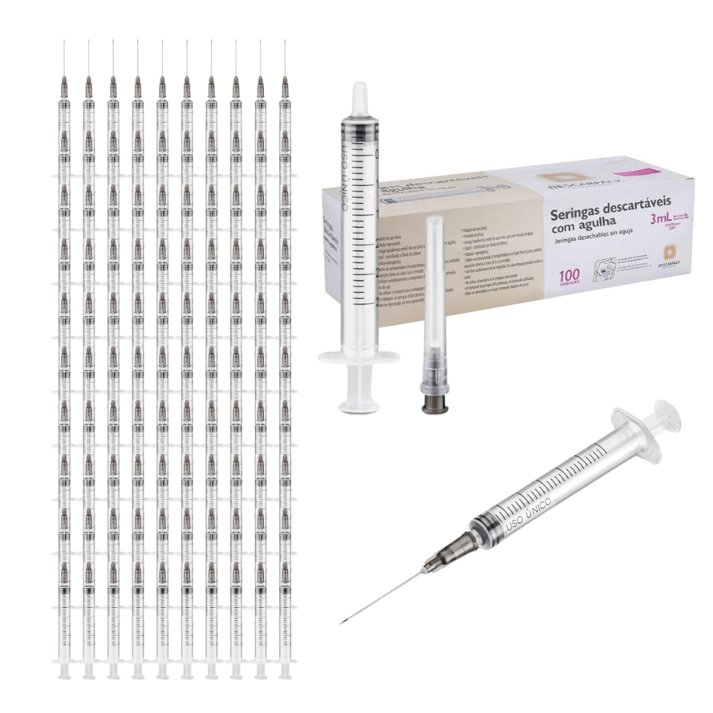 Seringa 3ml Luer Slip + Agulha 25x7 - Caixa C/ 100 Unidades em Oferta na Shopee