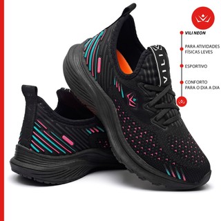Tênis Feminino Vili Neon Esportivo Treino Preto em Oferta na Shopee