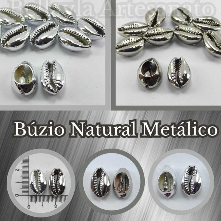 Búzio Natural Metálico 10 unidades, ideal para colares, brincos, pulseiras.