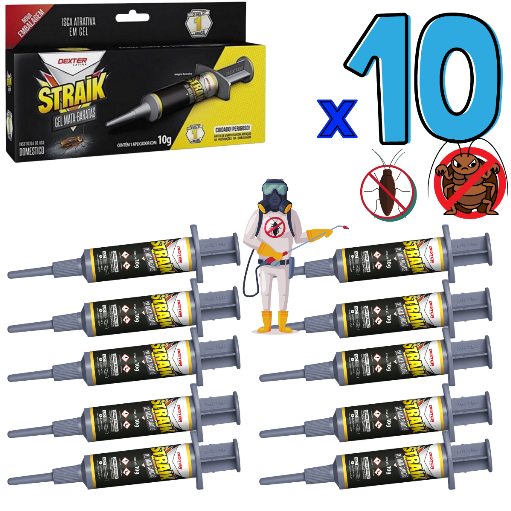 Kit 10 Straik Gel Mata Baratas O Melhor Pode Confiar  - Em 5 Caixas Com 2 Bisnagas de 10 g em Cada