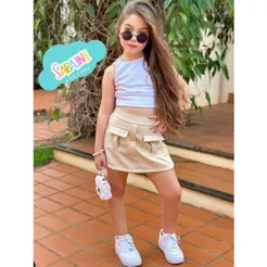 Shorts Saia Infantil Alfaiataria Cargo - Moda Bloguerinha Fashion