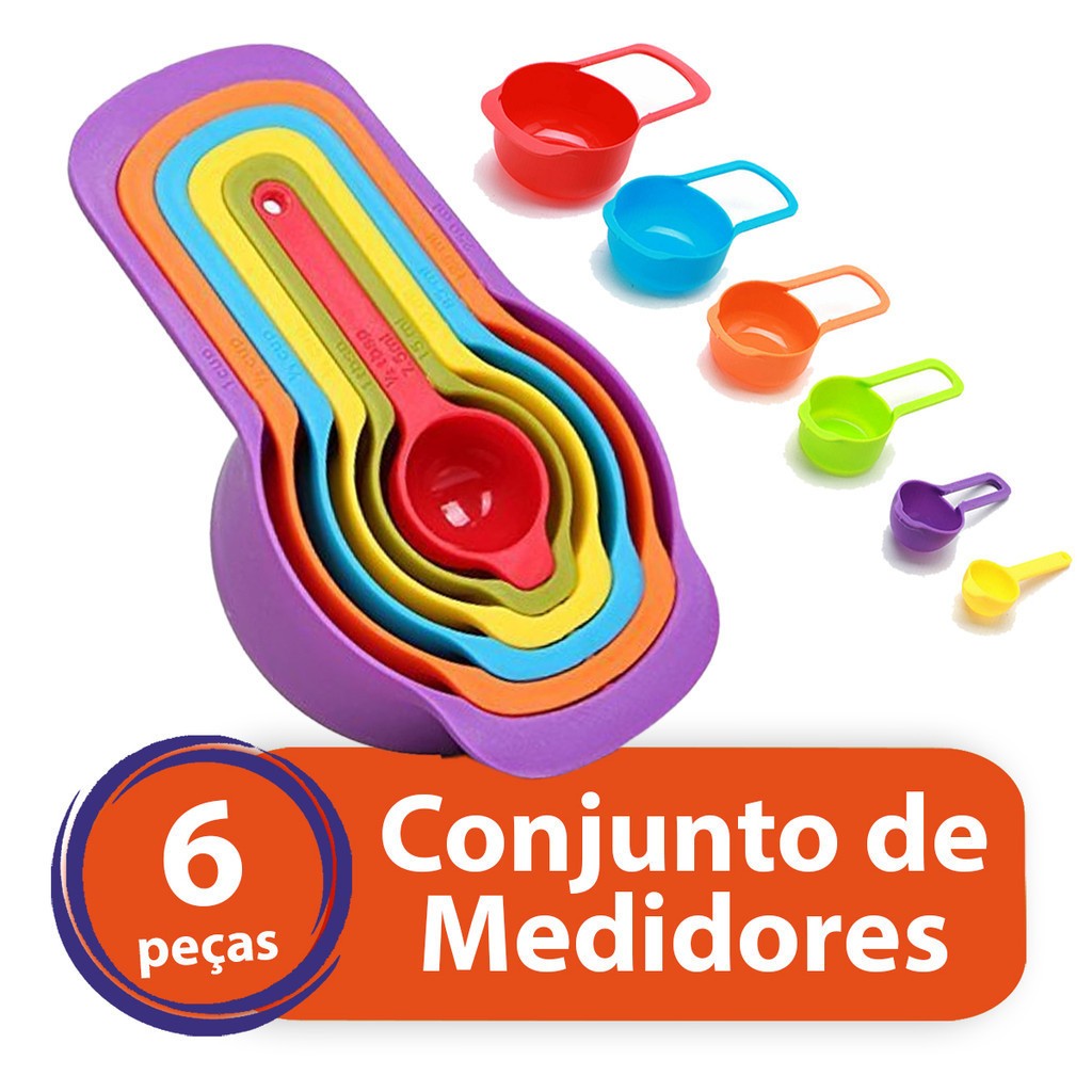 Conjunto de xicaras (medidas em xicaras) - kit Colheres De Medida 6 Peças medida- 250ml,125ml,85ml,60ml,15ml,7ml TOP RIO - Kit Colher de Medidas com 6 Peças - Jogo de Medidor Colher - Medidores de Cozinha Xícaras e Colheres - PANAMI