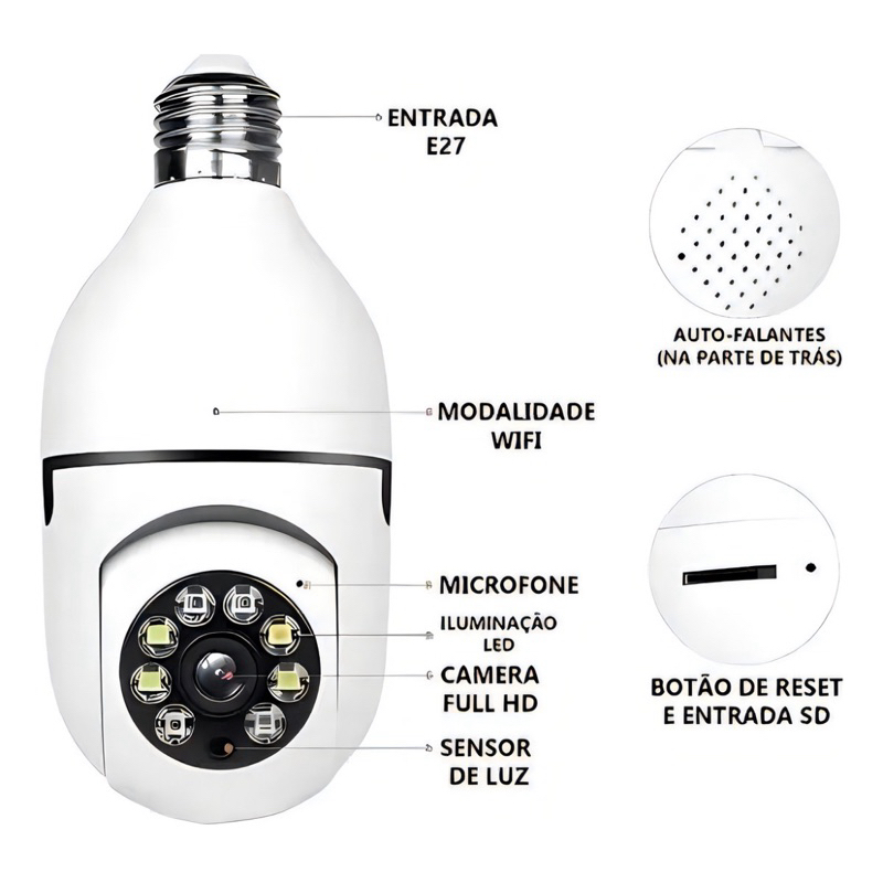 Camera Segurança Lampada Wifi Espia C/rastreio Orbitronic