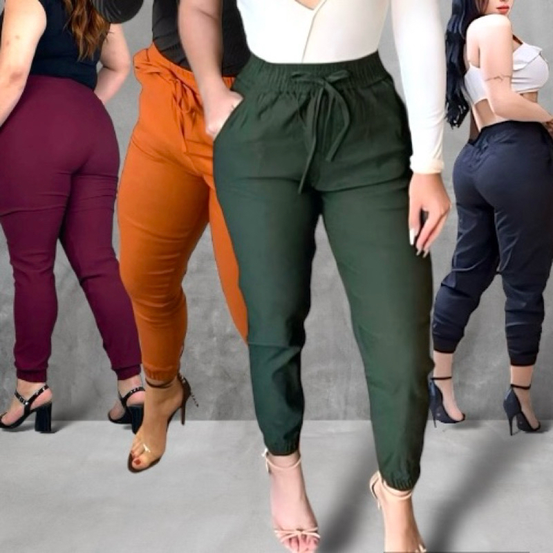 Calça Jogger Feminina P ao G3 Veste N52 Plus Size Bengaline Cintura Alta Básica Com Bolso ...