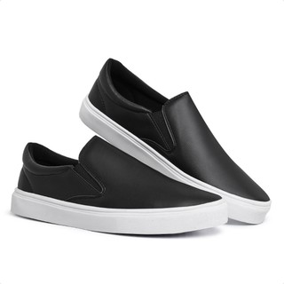 Tênis Slip On Masculino Iate Sapatênis Casual Preto Sem Cadarço Confortável
