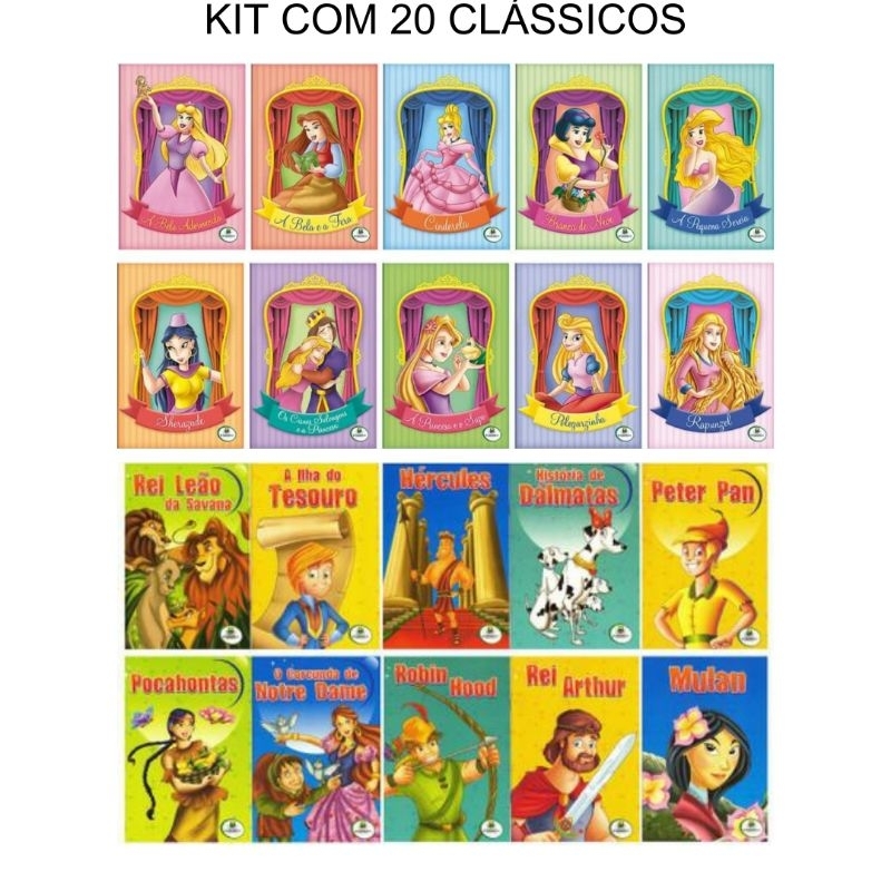 Kit com 20 livros Coleção O mundo encantado das princesas + Coleção Um mundo de aventuras Literatura