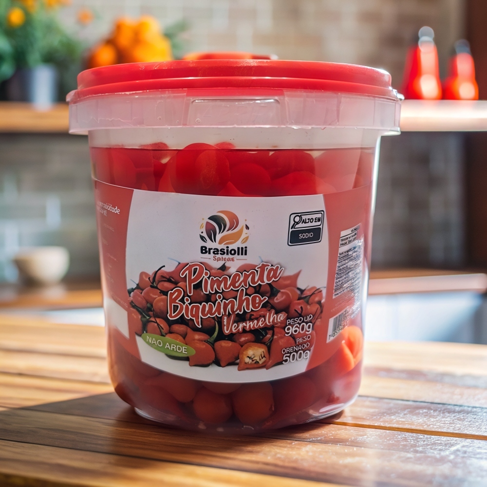 Pimenta Biquinho Vermelha em Conserva - Pes. Líq 960g / Pes. Dren. 500g