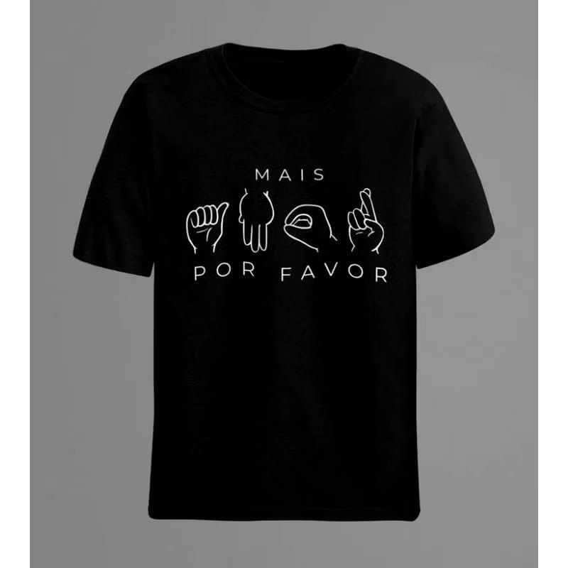 Camiseta Masculina Libras (Mais Amor Por favor) Camisa Algodão Unissex Frases Língua Brasileira Sinais Mãos Escola Curso Uniforme Educação infantil Blusa Casual Estampada Preto Básica Tumblr Promoção Envio Rápido Masculino Feminina