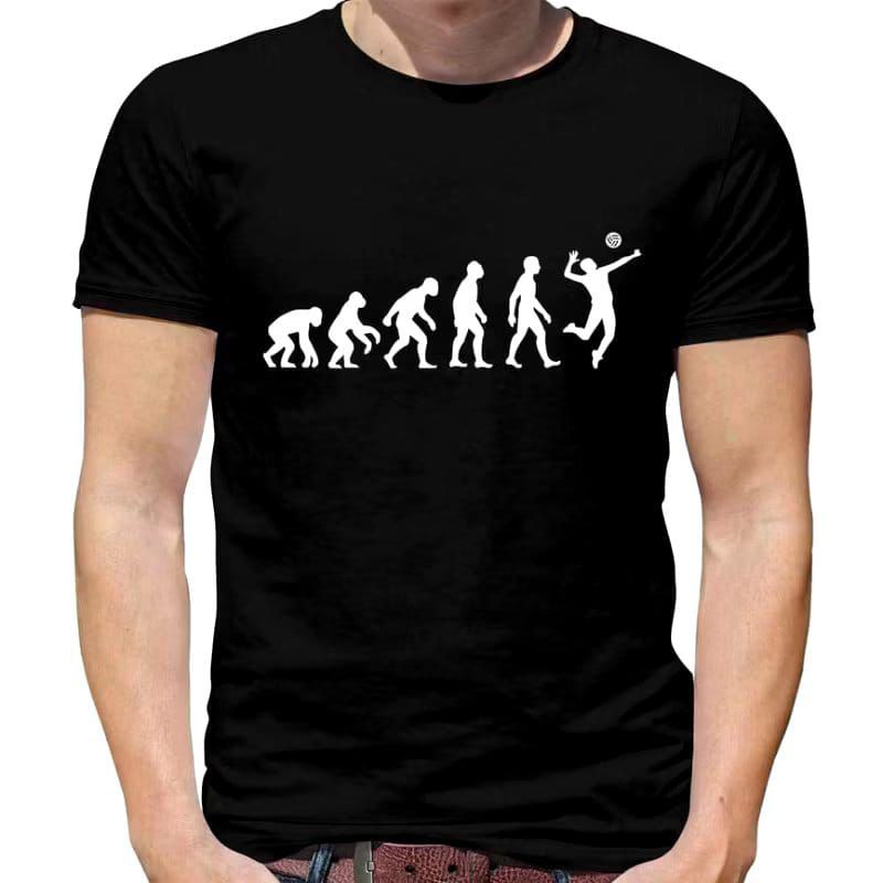 Camiseta Masculina Evolução Vôlei Camisa Algodão Unissex Esporte Voleibol Quadra Dividida Redes Olimpíadas Escola Curso Uniforme Educação física Professor Saúde Blusa Casual Estampada Preto Básica Tumblr Promoção Envio Rápido Medalhas