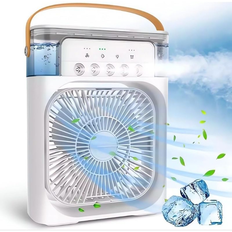 Mini Ventilador Branco  Portátil de Mesa Refrigerador Umidificador Climatizador de Ar e Evaporador Difusor de Água para Ambientes Pequenos com LED Multicores