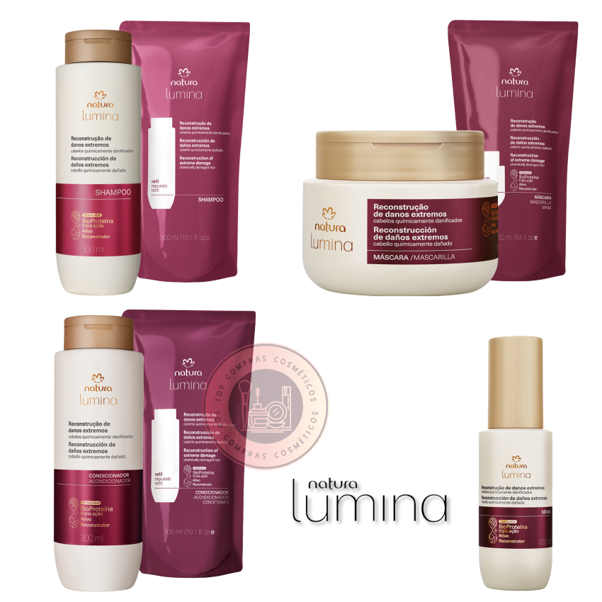 Linha Lumina Cabelos Quimicamente Danificados Natura: Shampoo, Condicionador, Máscara Regeneradora ou Sérum Regenerador