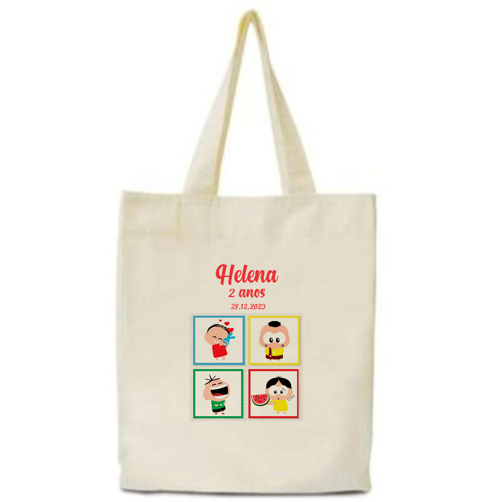 Kit 11 Sacolas Eco Algodão Cru Ecobag 30x35 Transfer 14x20 Personalizadas para Brinde Festa Infantil