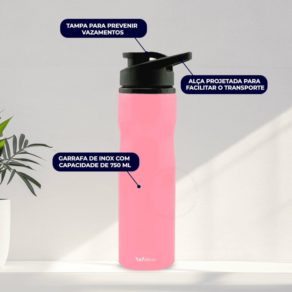 Garrafa Squeeze 750ml Com Tampa Alça Inox Colorida · foto 2