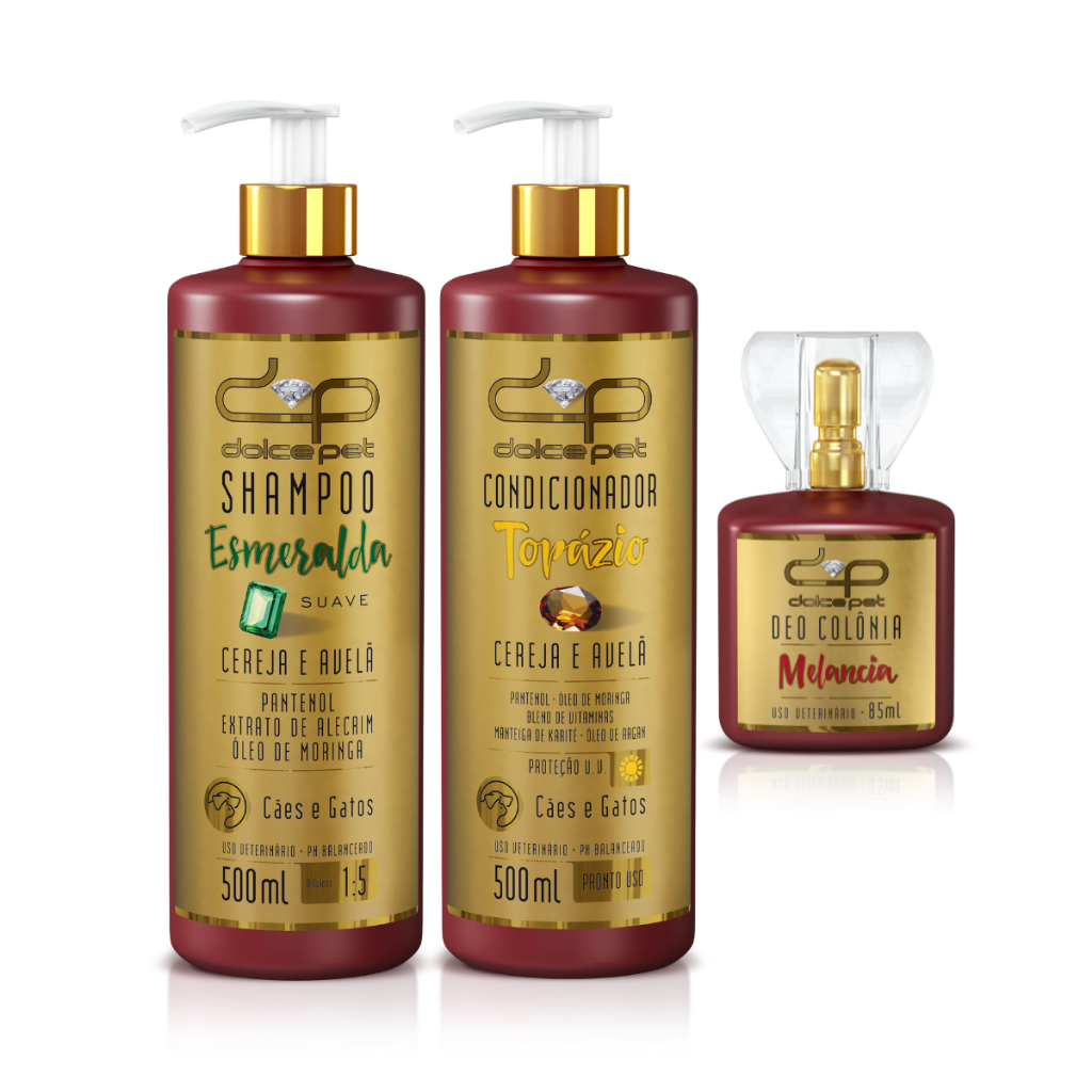 Kit Dolce Pet Shampoo Suave + Condicionador + Perfume Melancia Cães e Gatos