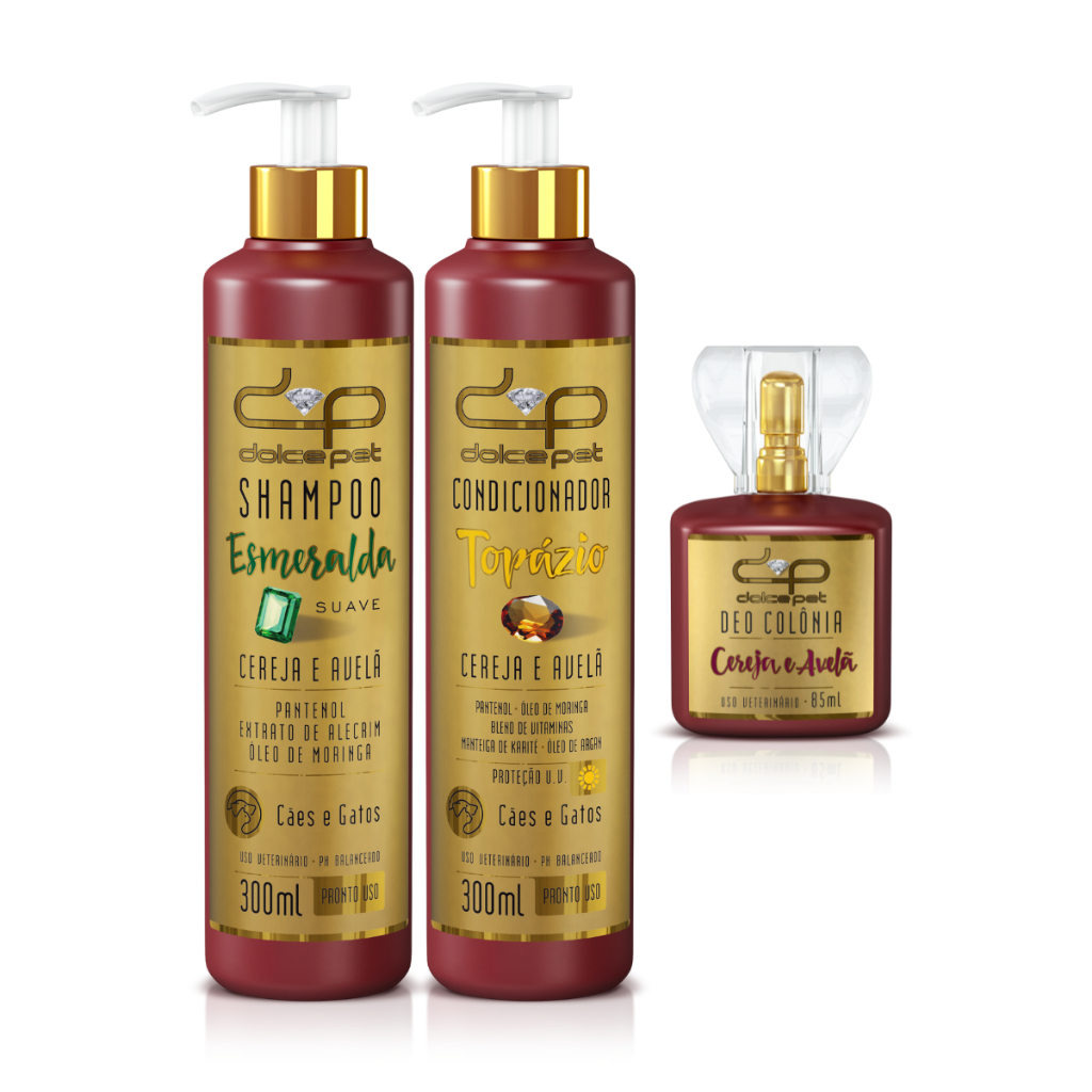 Kit Dolce Pet Shampoo Suave 300 ml + Condicionador 300ml + Perfume Cereja e Avelã Cães e Gatos em Oferta na Shopee