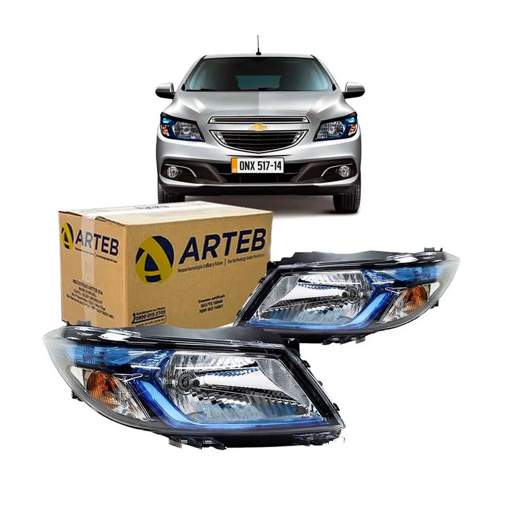 Par Farol Mascara Negra Azul Onix Prisma Arteb KIT2488