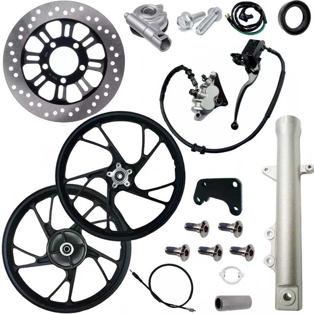 Kit Sistema Freio Disco Jante Roda Liga Pe Galinha Titan150 2004 A 2008 Com Pinça Mix Pistão Duplo Stilo