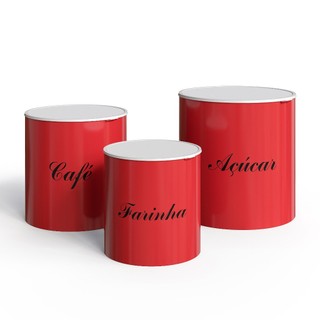 Kit Potes Vermelhos 3 Peças Porta Mantimentos Cozinha em Oferta na Shopee